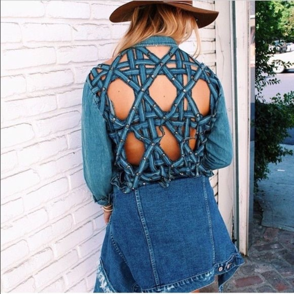 LF denim lattice top